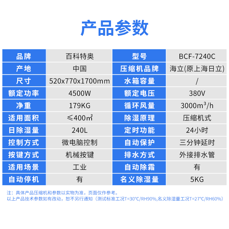 防爆除濕機BCF-7240C，工業防爆除濕機240升/天（10kg/h）